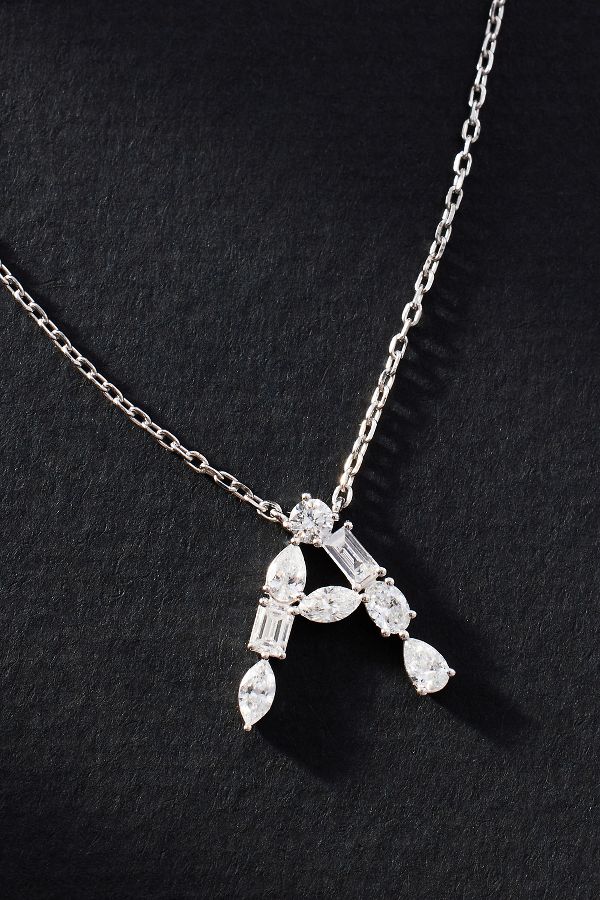 Slide View: 1: White Gold Diamond Monogram Necklace