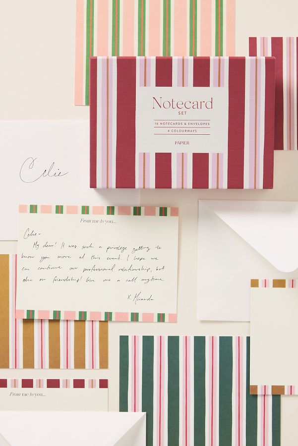 Slide View: 1: Papier Candy Striped Hardcover Boxed Notecard Set