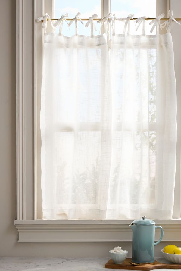 Slide View: 1: Lena Sheer Woven Café Curtains, Set of 2