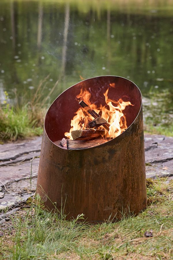 Slide View: 1: Weathering Steel Angled Cylinder Fire Pit