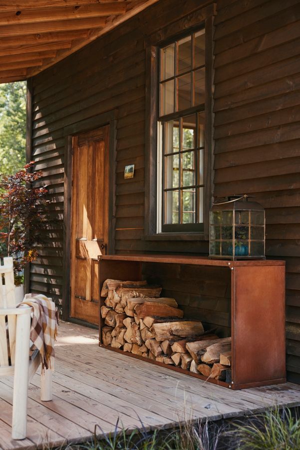 Slide View: 1: Weathering Steel Rectangle Log Holder