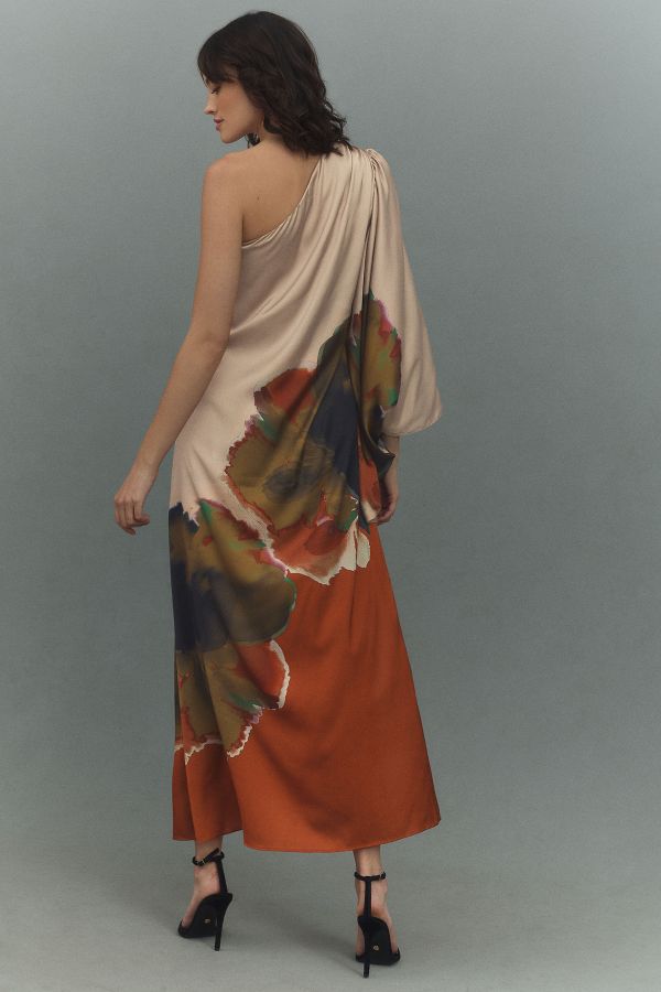 Slide View: 2: Hutch One-Shoulder Column Satin Maxi Dress