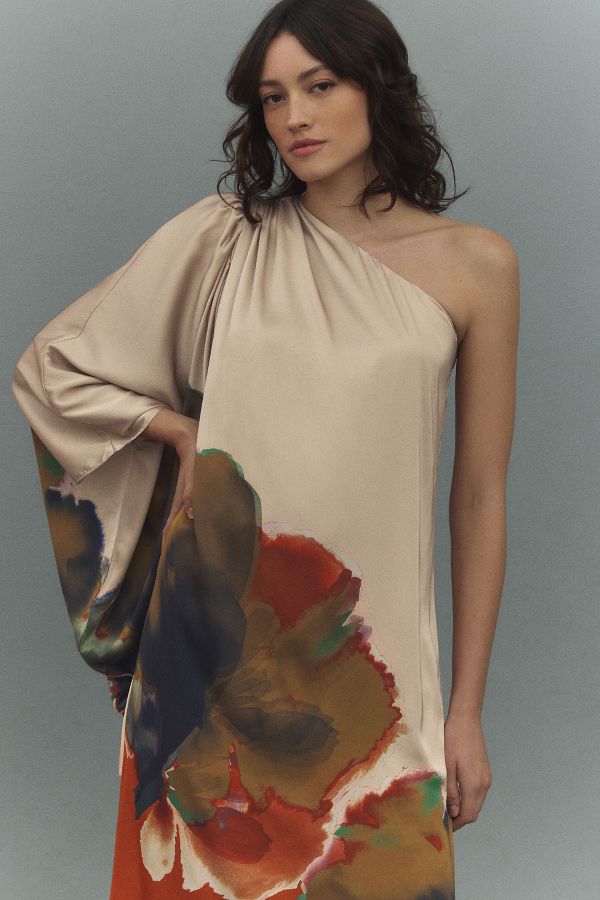 Slide View: 3: Hutch One-Shoulder Column Satin Maxi Dress