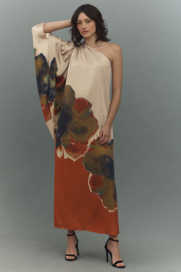 Slide View: 1: Hutch One-Shoulder Column Satin Maxi Dress