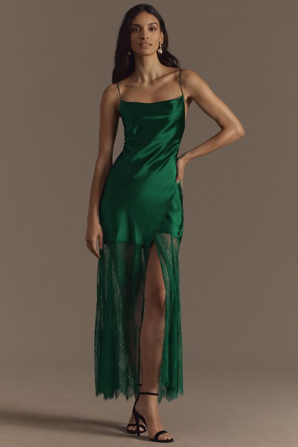 Slide View: 1: Shona Joy Elle Cowl-Neck Silk Lace Maxi Dress