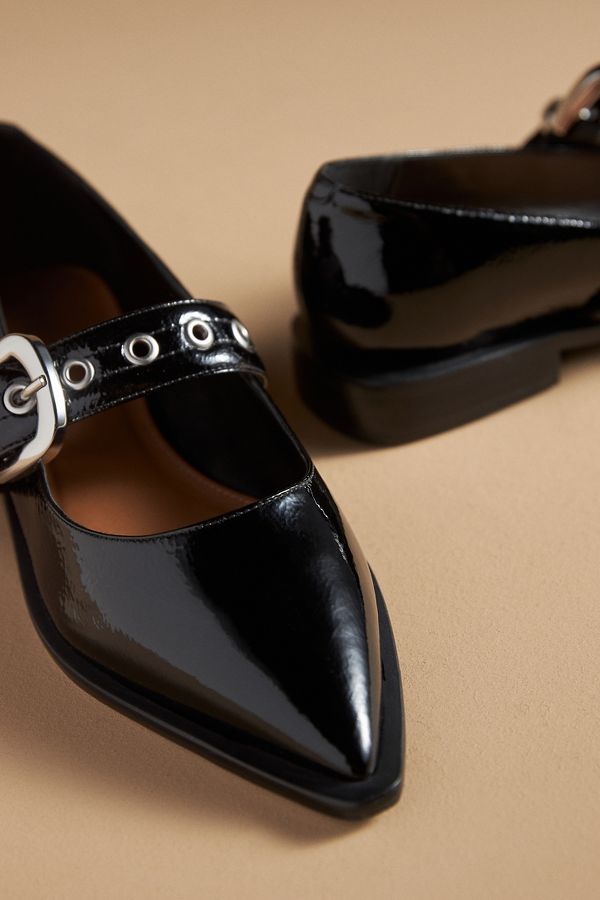 Slide View: 3: Maeve Pointed-Toe Moto Mary Jane Flats