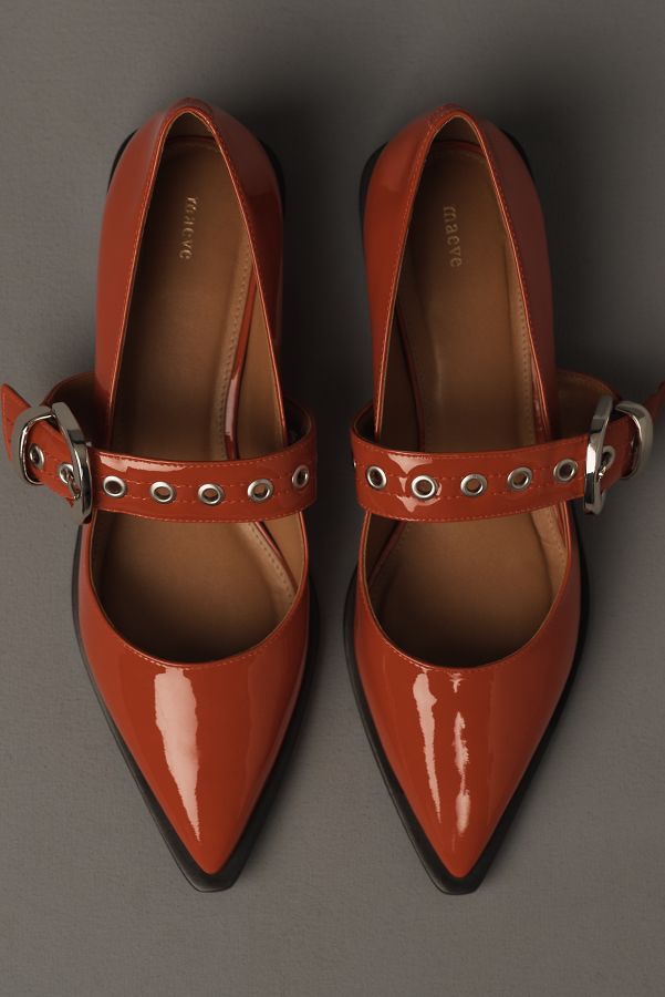 Slide View: 6: Maeve Pointed-Toe Moto Mary Jane Flats