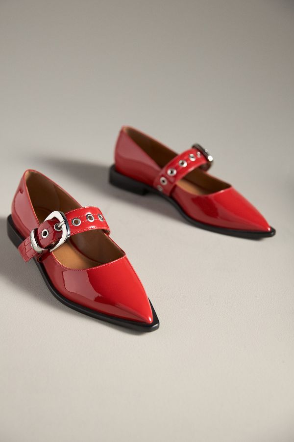 Slide View: 3: Maeve Pointed-Toe Moto Mary Jane Flats