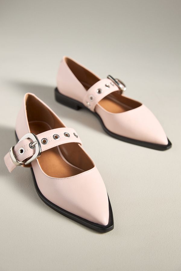 Slide View: 1: Maeve Pointed-Toe Moto Mary Jane Flats