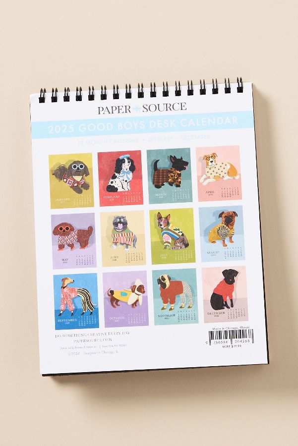 Slide View: 4: Paper Source Good Boys Dog 2025 Softcover Desk Calendar