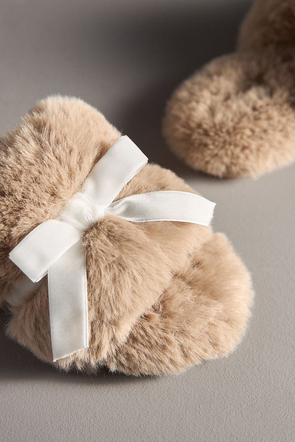 Slide View: 4: Maeve Faux-Fur Open-Toe Bow Slippers