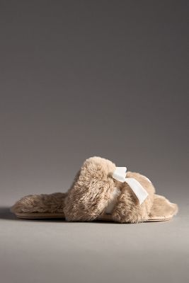 Maeve Faux-Fur Open-Toe Bow Slippers