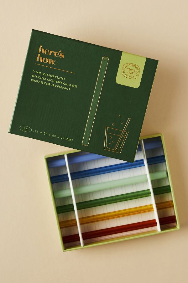 Slide View: 1: Here's How Glass Cocktail Straws, Set of 6