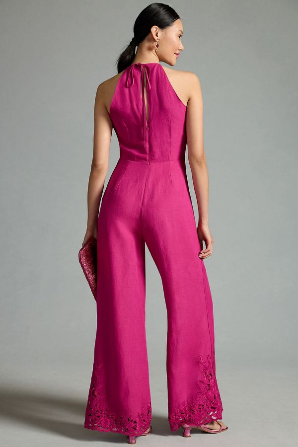 Slide View: 2: Cutwork Linen Jumpsuit