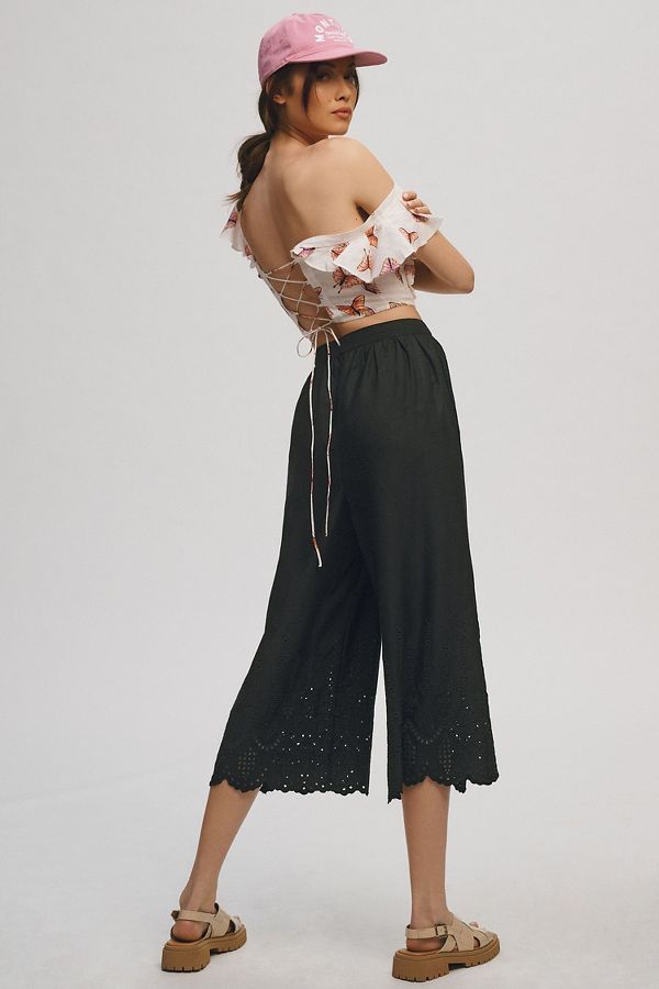 Slide View: 2: Wide-Leg Eyelet Crop Pants