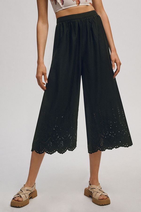 Slide View: 4: Wide-Leg Eyelet Crop Pants