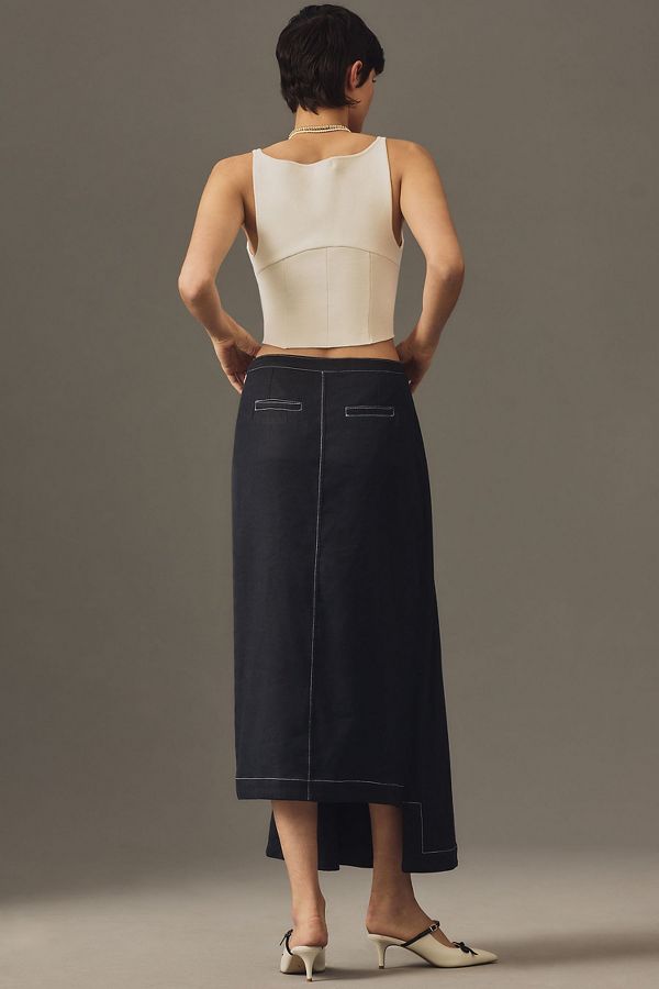 Slide View: 2: Maeve Edie Asymmetrical Stitched Midi Skirt