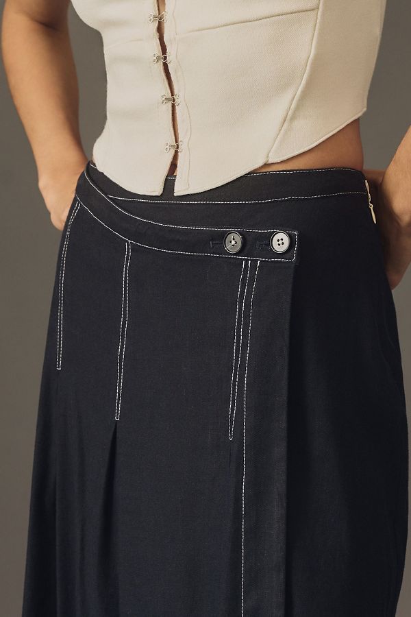 Slide View: 3: Maeve Edie Asymmetrical Stitched Midi Skirt