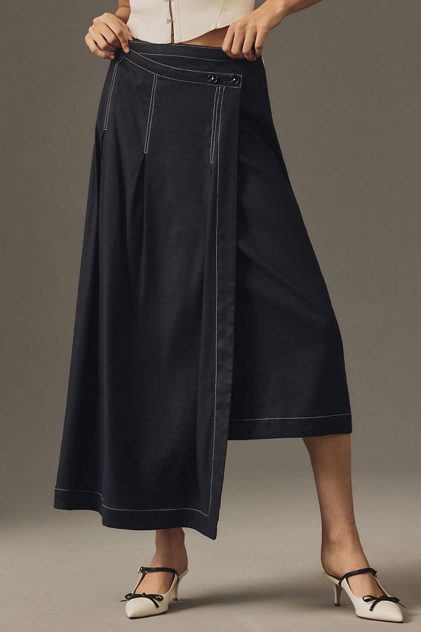 Slide View: 4: Maeve Edie Asymmetrical Stitched Midi Skirt