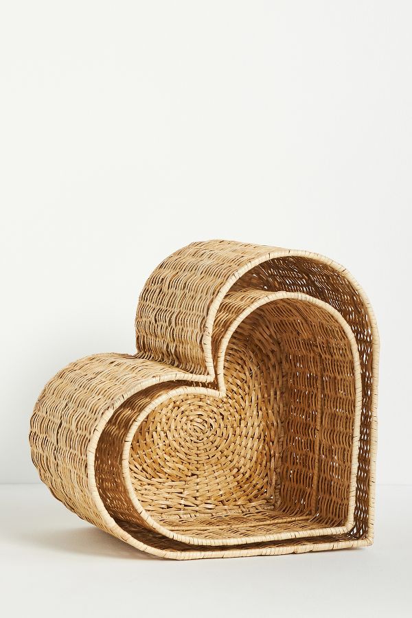 Slide View: 1: Heart Woven Rattan Baskets, Set of 2