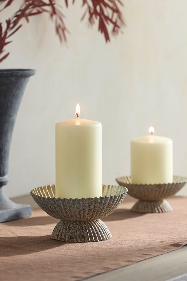 Slide View: 1: Iron Ruffle Pillar Candle Holder, Large