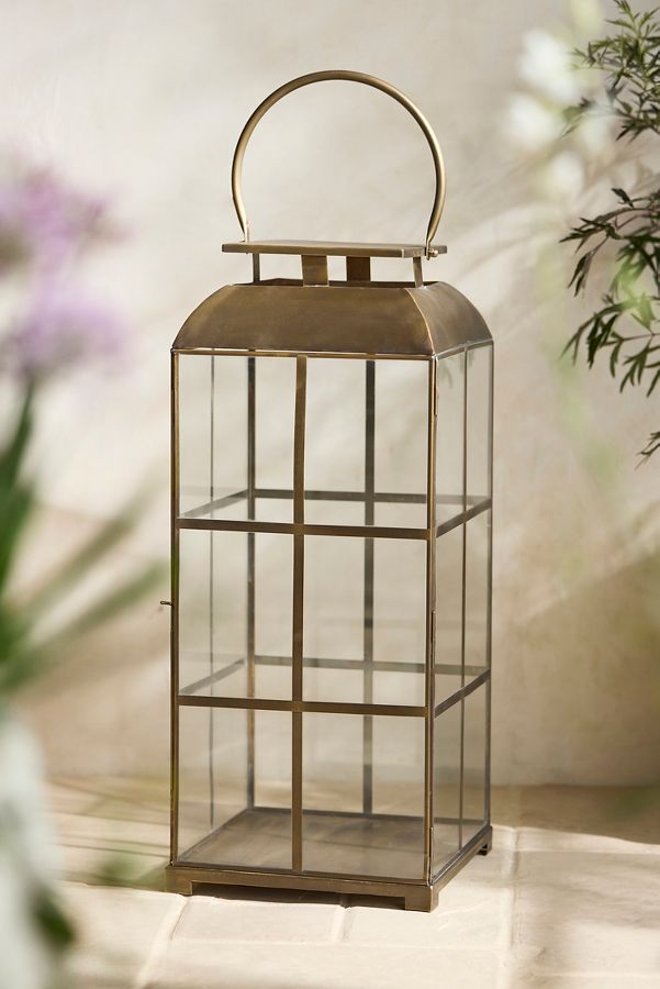 Slide View: 5: Brass Windowpane Lantern