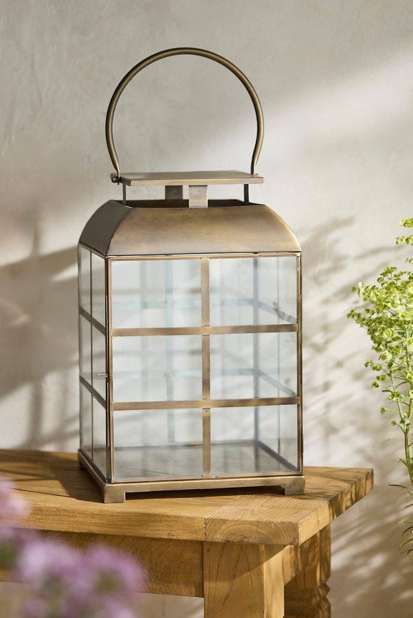 Slide View: 3: Brass Windowpane Lantern