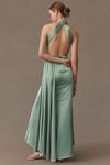 Thumbnail View 2: Ieena for Mac Duggal High-Neck Open-Back Ruched Side-Slit Satin Maxi Dress