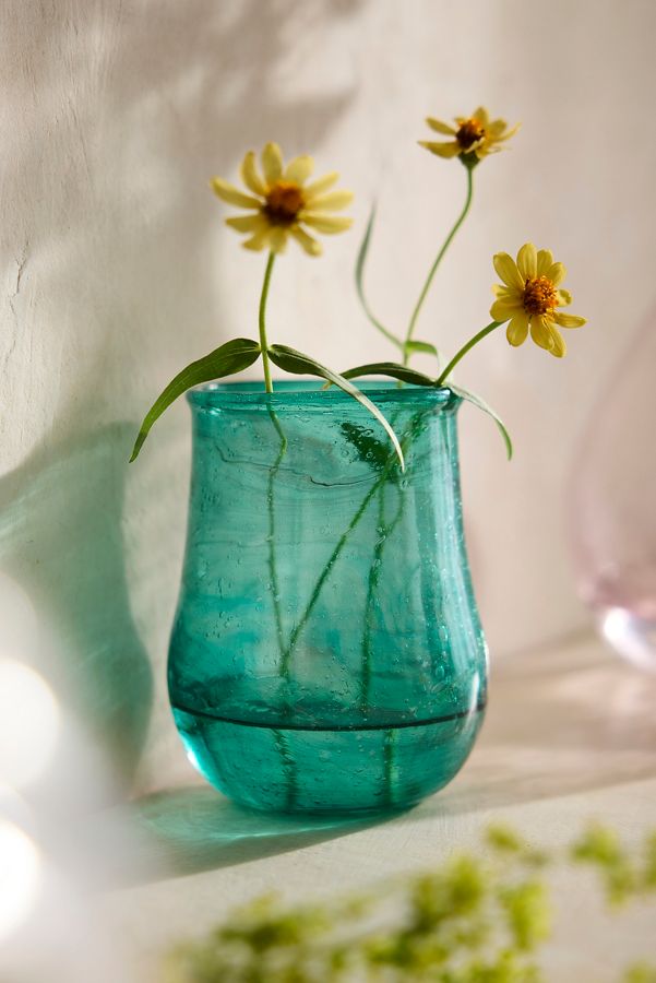 Slide View: 1: Recycled Glass Vase, Turquoise