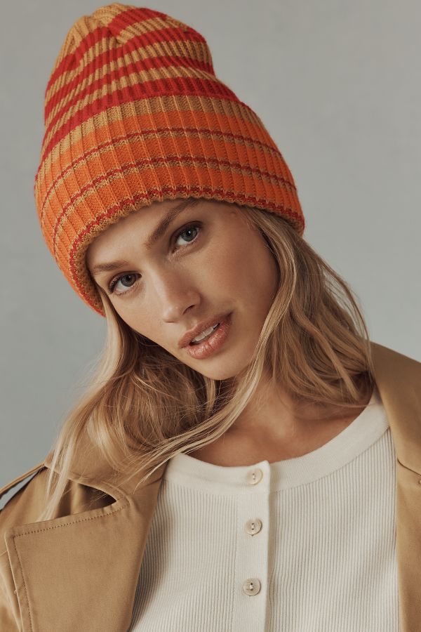 Slide View: 1: By Anthropologie Ribbed Stripe Beanie