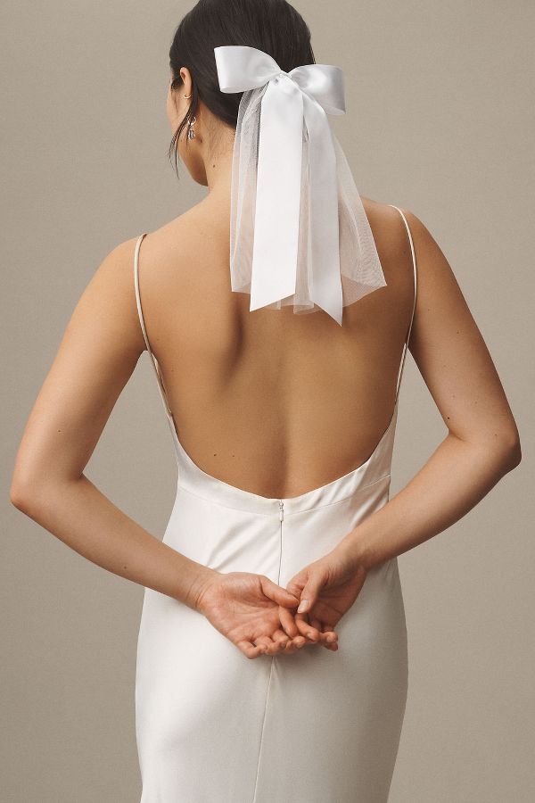 Slide View: 2: Simply Nova Satin Bow Shoulder Veil