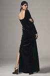 Thumbnail View 3: BHLDN Bella Long-Sleeve Scoop-Neck Side-Slit Stretch Velvet Maxi Dress