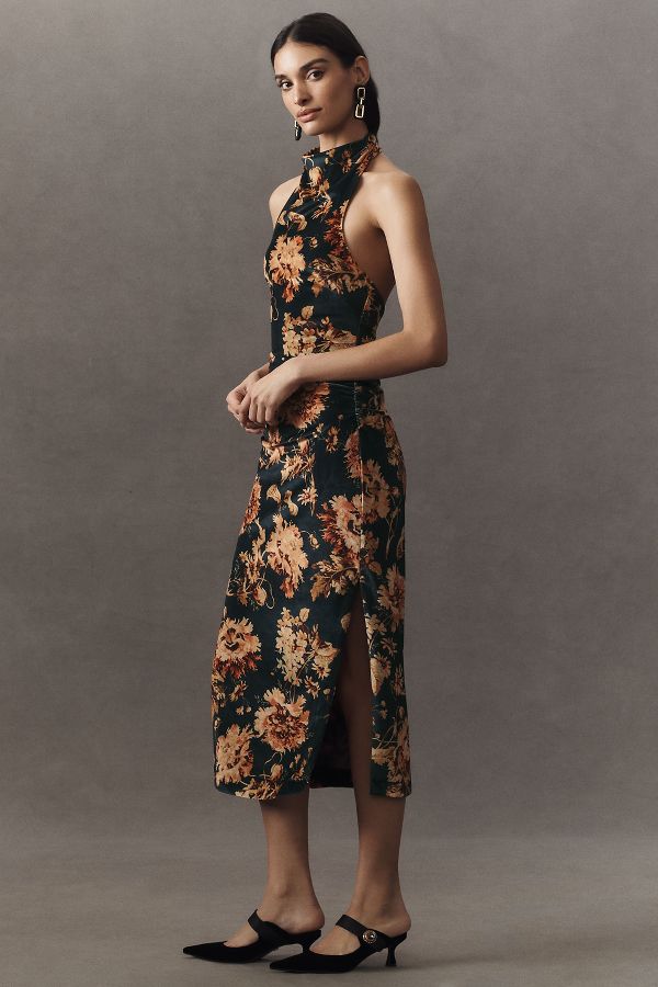 Slide View: 4: BHLDN Holly Halter Stretch Velvet Midi Dress