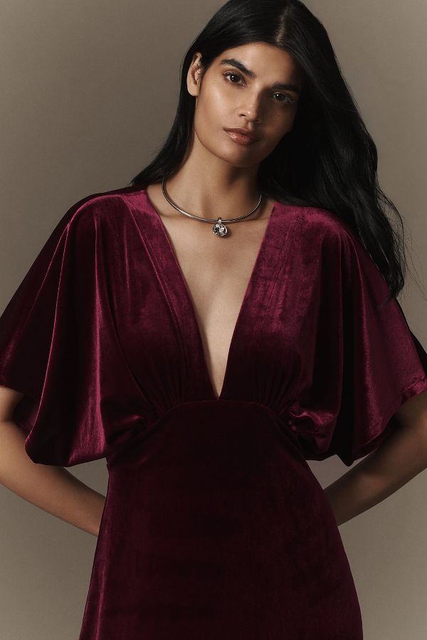 Slide View: 3: BHLDN Amelia Deep-V Stretch Velvet Maxi Dress