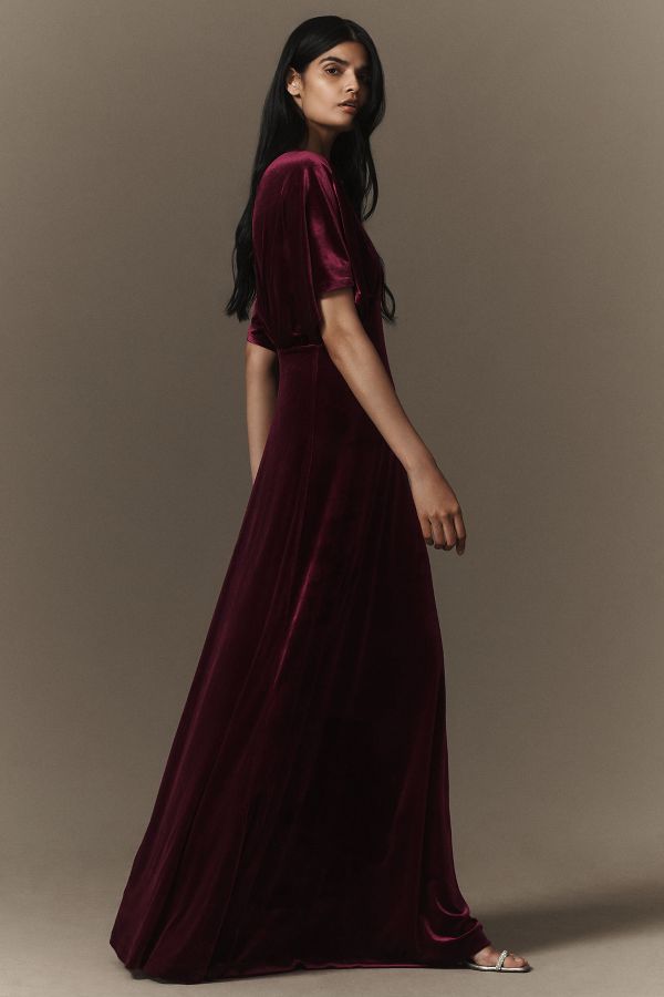 Slide View: 4: BHLDN Amelia Deep-V Stretch Velvet Maxi Dress