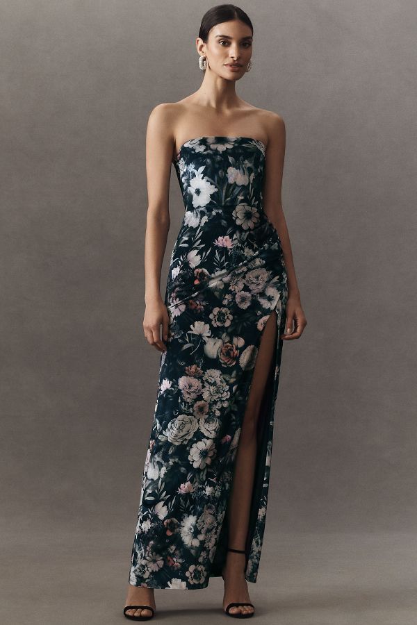 Slide View: 1: BHLDN Luella Strapless Side-Slit Stretch Velvet Maxi Dress