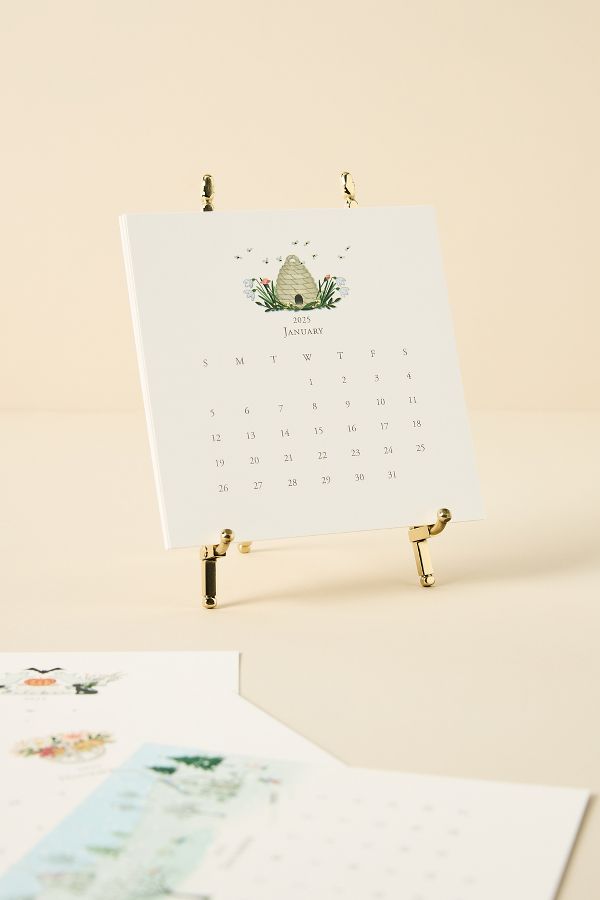 Slide View: 1: Karen Adams Designs Classic Desk 2025 Calendar with Gold Easel