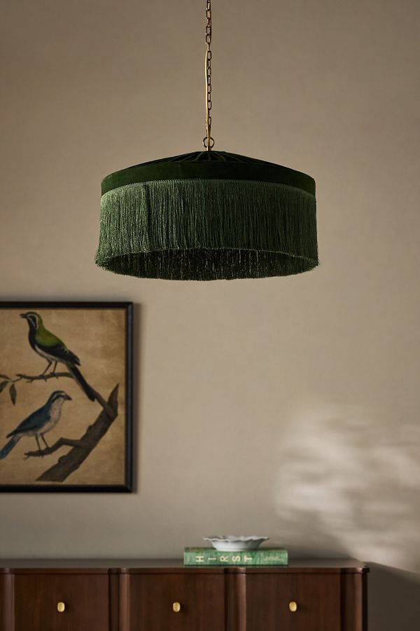 Slide View: 2: Tassel-Fringed Velvet Pendant