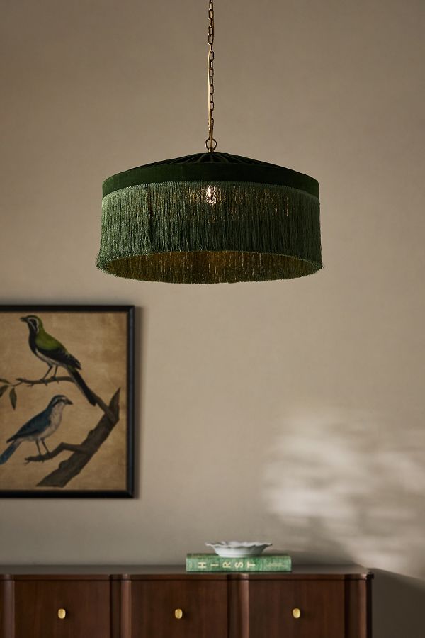 Slide View: 1: Tassel-Fringed Velvet Pendant