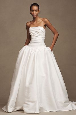 Jenny Yoo Charlotte Strapless Drop-Waist Taffeta Wedding Gown