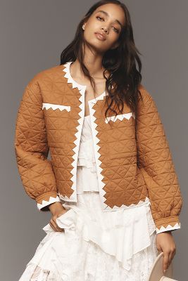 By Anthropologie Zickzack-Besatz Gesteppte Jacke