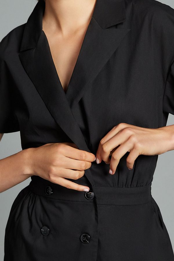 Slide View: 3: Maeve Short-Sleeve Blazer Romper