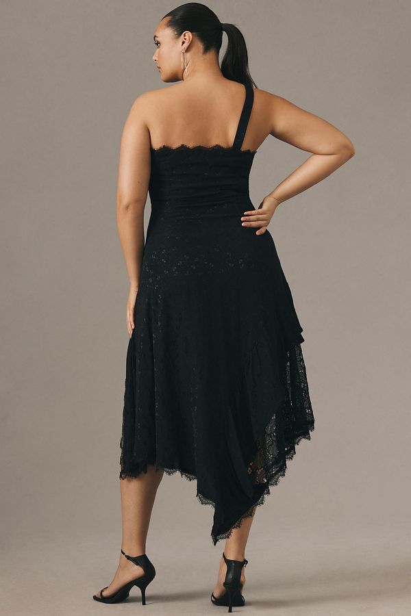 Slide View: 2: Asymmetrical Lace Maxi Dress