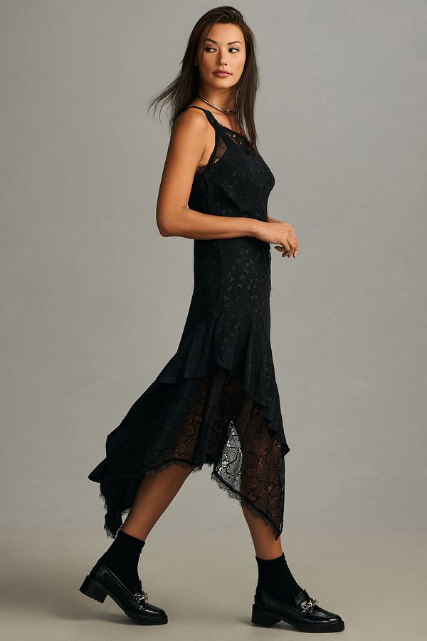 Slide View: 4: Asymmetrical Lace Maxi Dress