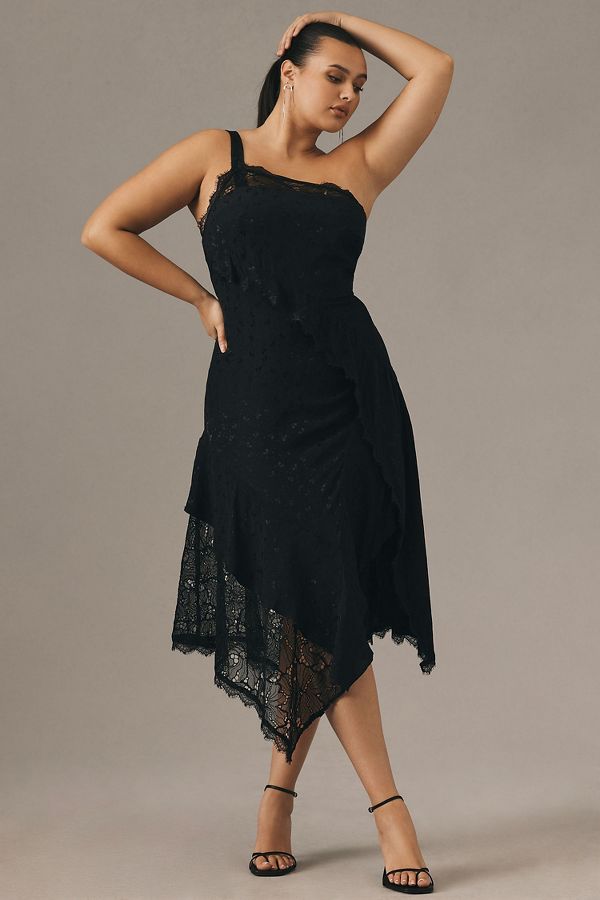 Slide View: 1: Asymmetrical Lace Maxi Dress