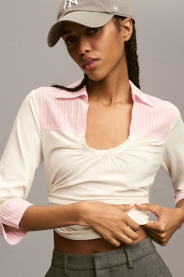 Slide View: 4: Maeve Collared Scoop-Neck Top