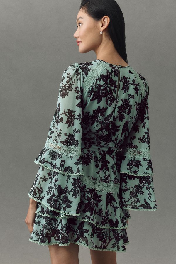 Slide View: 2: BHLDN Camila Long-Sleeve Chiffon Mini Dress