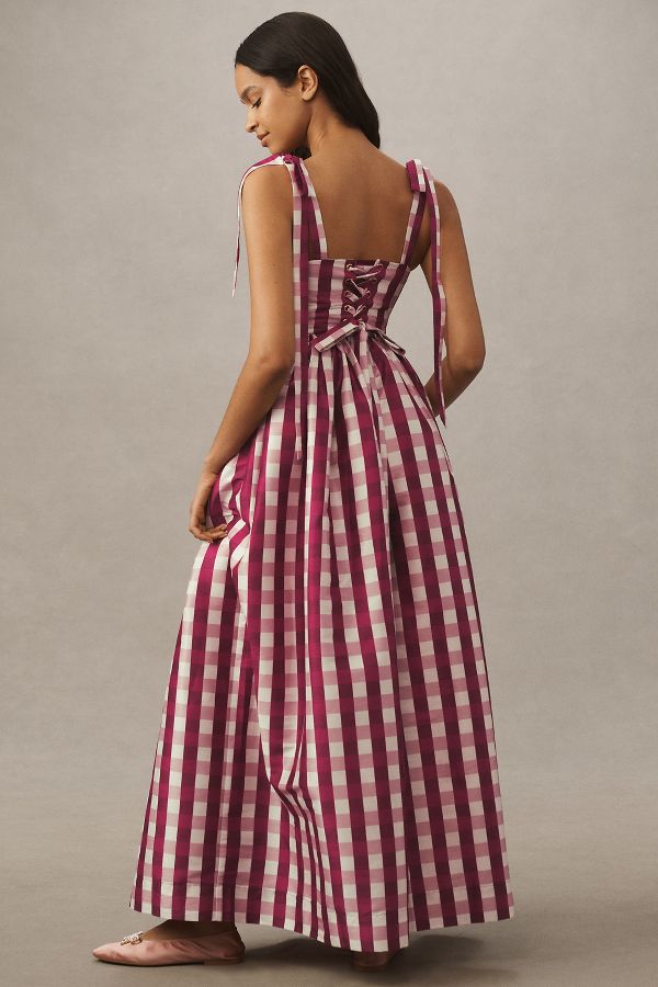 Slide View: 2: Louise Marie Tie-Strap Corset Taffeta Maxi Dress