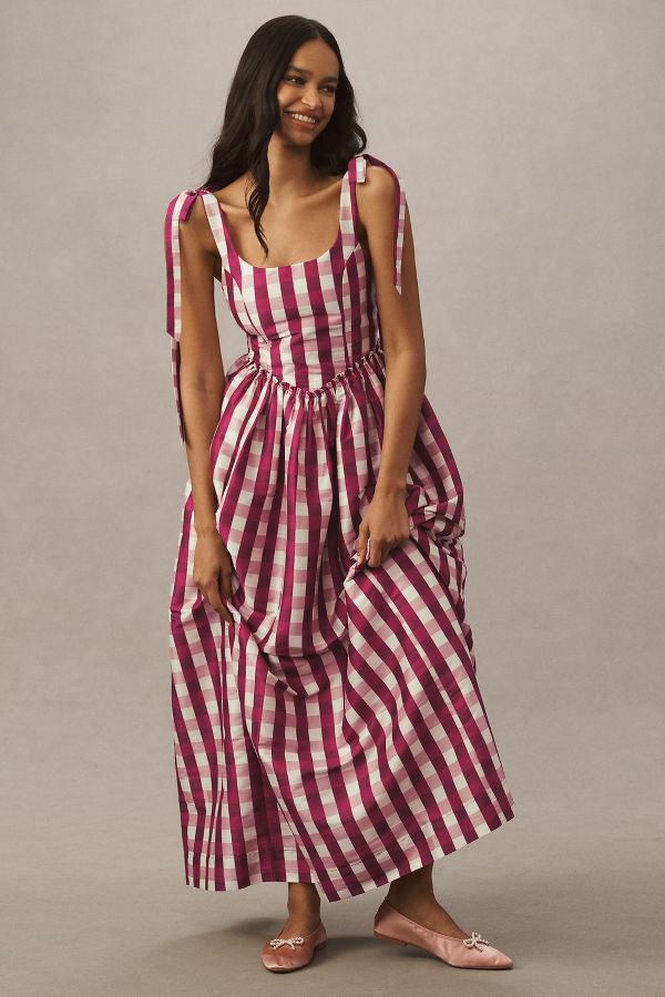 Slide View: 1: Louise Marie Tie-Strap Corset Taffeta Maxi Dress