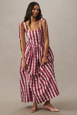 Louise Marie Tie-Strap Corset Taffeta Maxi Dress